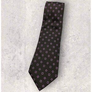 DAVID SADDLER 7fold Silk Tie ITALY Brown Geometric W:4.2" EUC